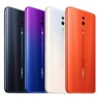 Oppo Reno Z in extreme night black, bead white, star purple, coral orange. displayed from the back showing their camera modules.