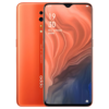 Oppo Reno Z with a orange back casing and triple camera setup, displayed alongside abstract art in the background