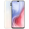 Oppo Reno Z with a white back casing and triple camera setup, displayed alongside abstract art in the background